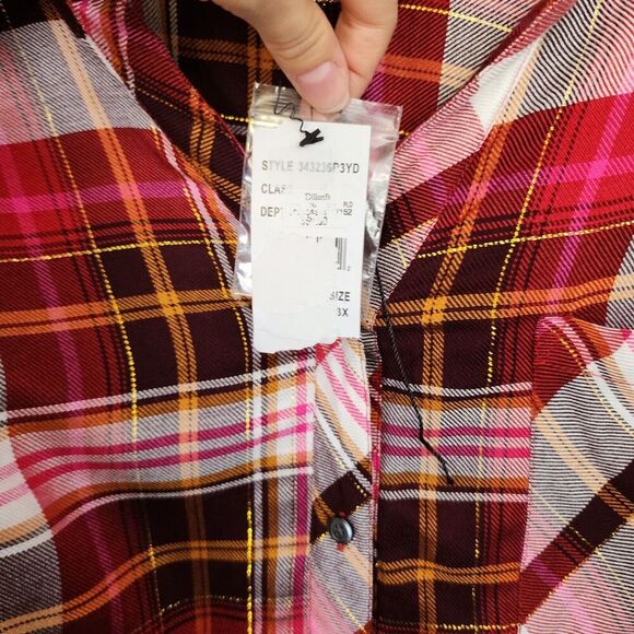 Intro. NWT Plaid Shirt Womens 3X Pink Black Rayon Flannel Button Up Tunic Top - Picture 7 of 10